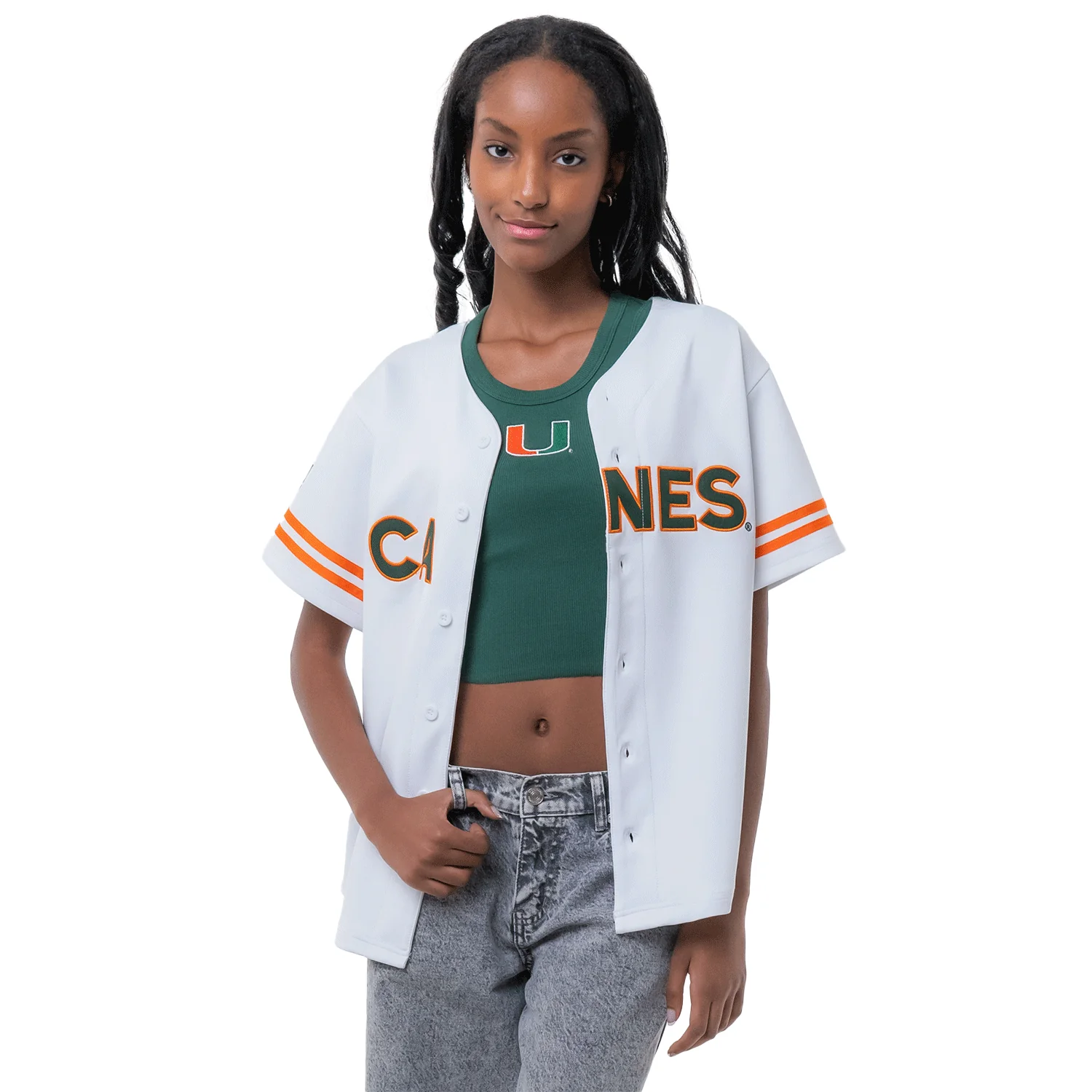 ESTABLISHED & CO. Miami Hurricanes Women's White Canes Baseball Jersey - Image 3